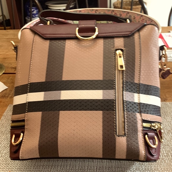 Lovely neutral colored plaid bag. Crossbody or backpack with matching wallet. - Picture 2 of 5